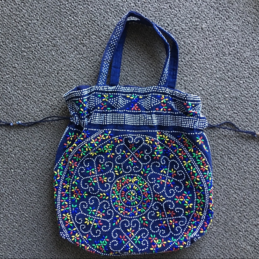 NOS VINTAGE BLUE MULTI COLOR BEADED BAG